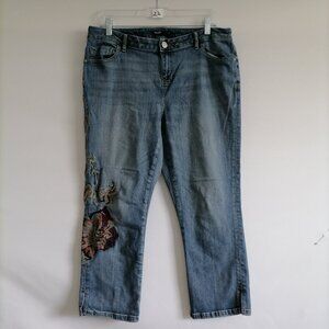 Simply Vera Vera Wang Womens Denim Blue Mid Rise Embroidered Capri Jeans Size 12